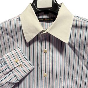 Vintage Tommy Hilfiger Men's Striped Dress Shirt Size M The Lifetime Collar Kong